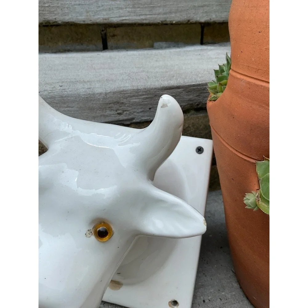 Ceramic Cow Holder Bull Head Towel Apron Hook Himark White Farmhouse Decor